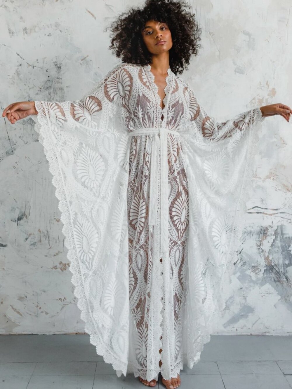 Bibi Luxe Handmade Kimono Bridal Robe MARGOT Lace Dress Maternity Kaftan Wedding